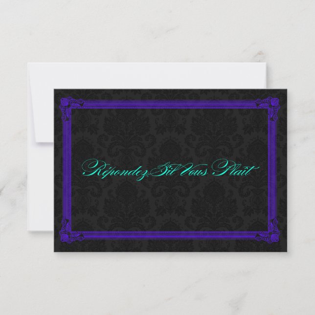 Electric Teal & Purple Poster Style Wedding RSVP (Front)