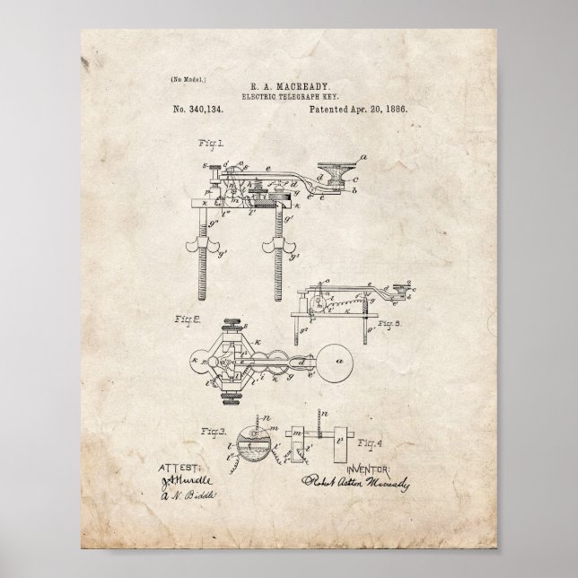 Electric Telegraph Key Patent - Old Look Poster (Front)