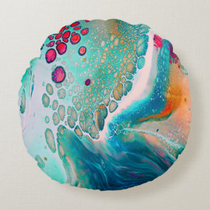 Electric Tides of Color Marble Round Cushion