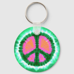 Electric Tie-Dye Peace Sign Key Ring