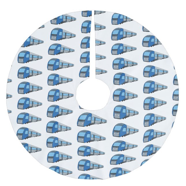 Electric train cartoon illustration brushed polyester tree skirt (Front)