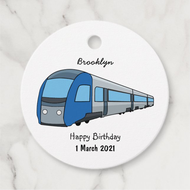 Electric train cartoon illustration favour tags (Front)