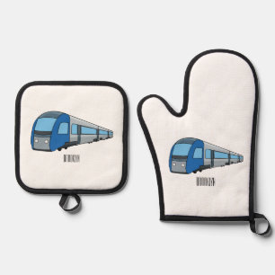 Electric train cartoon illustration  oven mitt & pot holder set