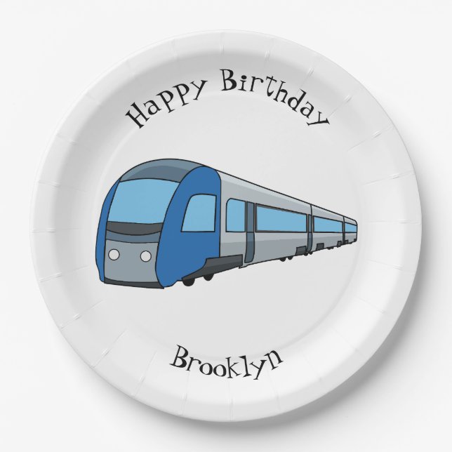 Electric train cartoon illustration paper plate (Front)
