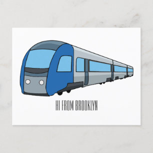 Electric train cartoon illustration postcard
