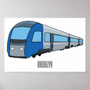 Electric train cartoon illustration poster