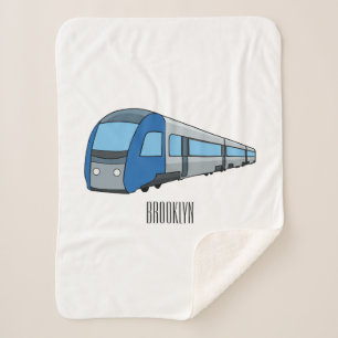 Electric train cartoon illustration sherpa blanket