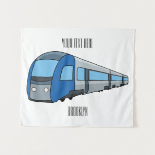Electric train cartoon illustration tapestry