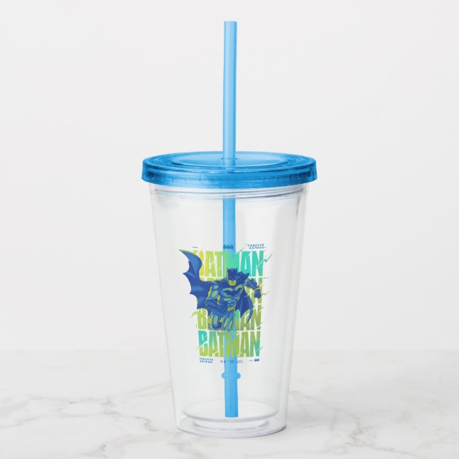 Electric Up Batman Running Through Typography Acrylic Tumbler (Front)