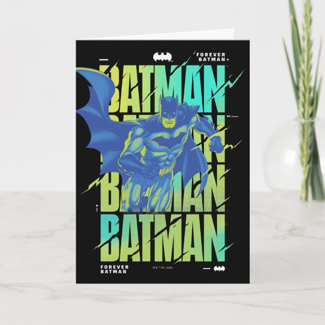 Electric Up Batman Running Through Typography Card (Front)