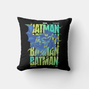 Electric Up Batman Running Through Typography Cushion