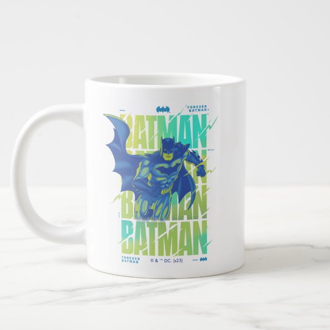 Electric Up Batman Running Through Typography Large Coffee Mug (Left)