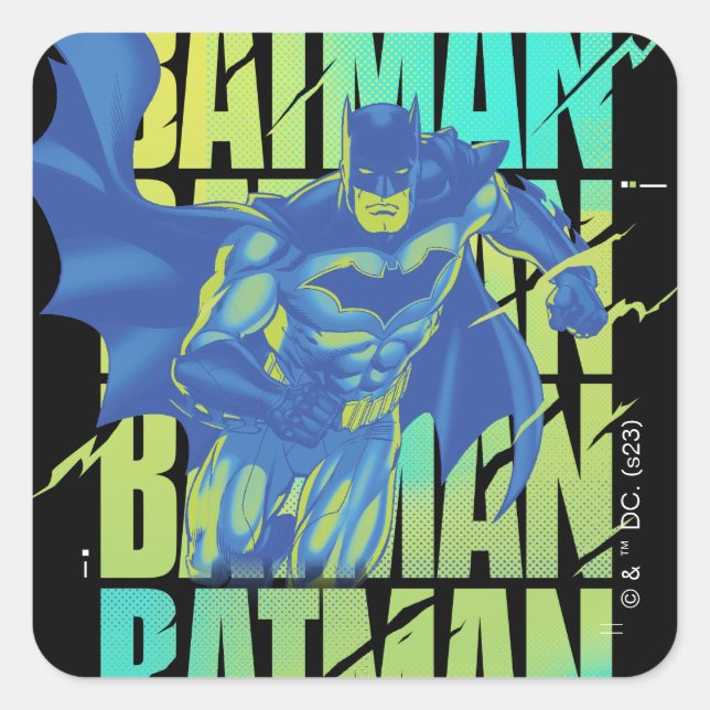 Electric Up Batman Running Through Typography Square Sticker (Front)