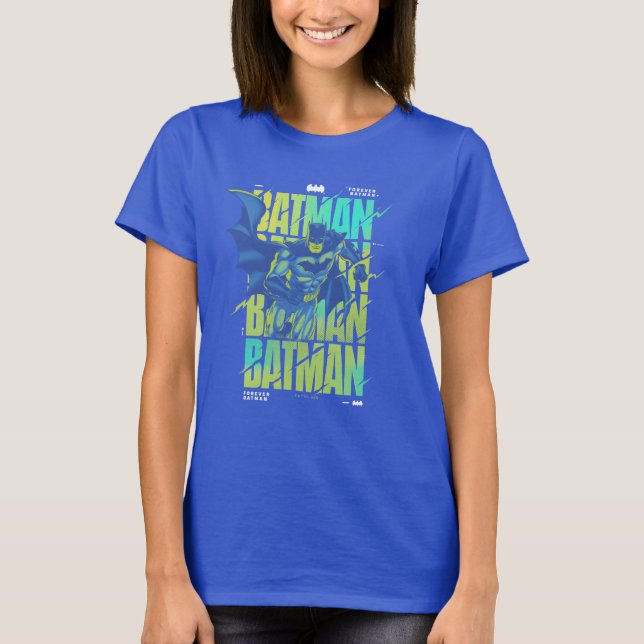 Electric Up Batman Running Through Typography T-Shirt (Front)