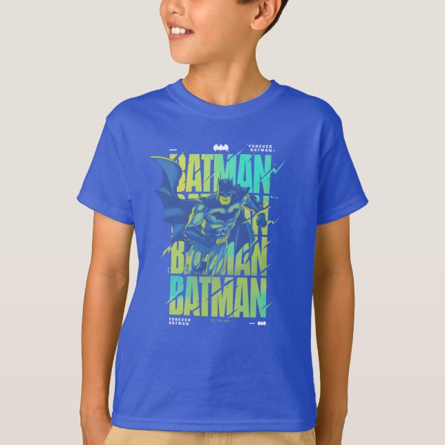 Electric Up Batman Running Through Typography T-Shirt (Front)