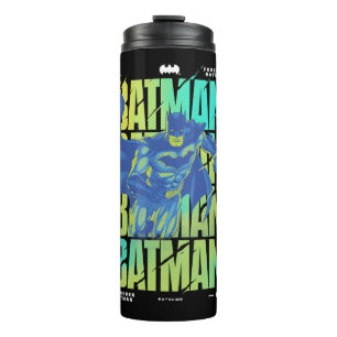 Electric Up Batman Running Through Typography Thermal Tumbler