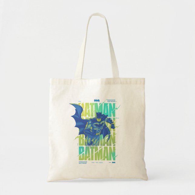 Electric Up Batman Running Through Typography Tote Bag (Front)