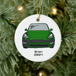 Electric Vehicle SUV Green Hand Drawn Sketch Ceramic Tree Decoration