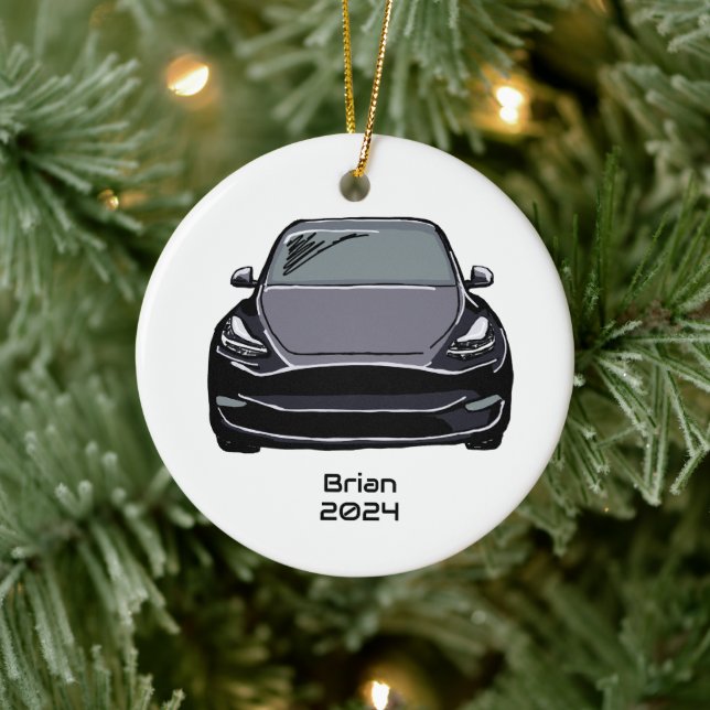 Electric Vehicle SUV Grey Grey Hand Drawn Sketch Ceramic Tree Decoration (Tree)