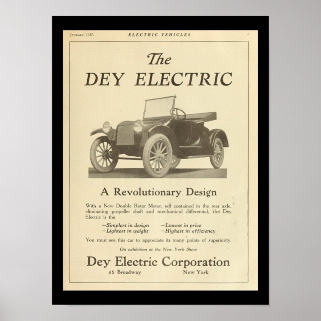 Electric Vehicles Motor Cars Vintage Poster (Front)
