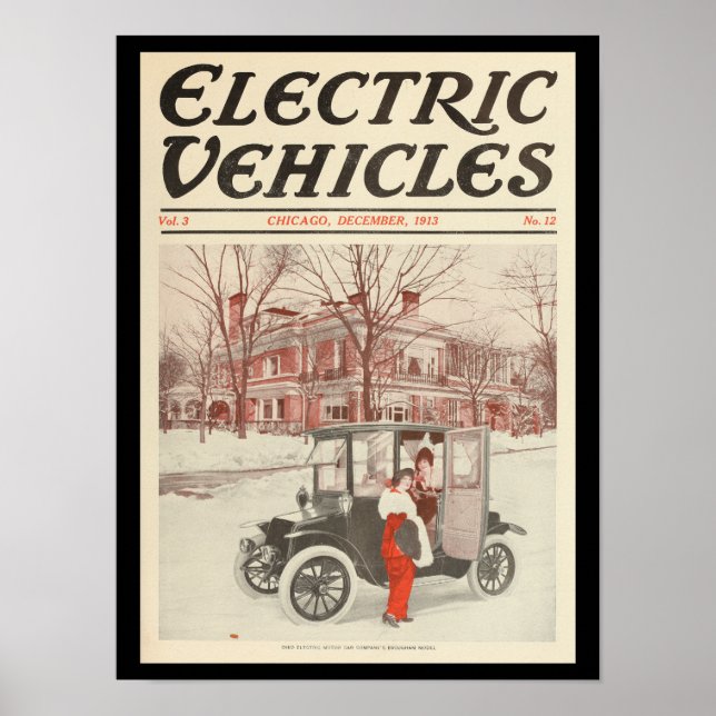 Electric Vehicles Motor Cars Vintage Print (Front)