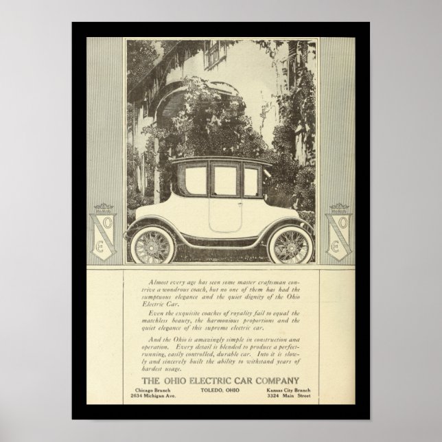 Electric Vehicles Motor Cars Vintage Print (Front)