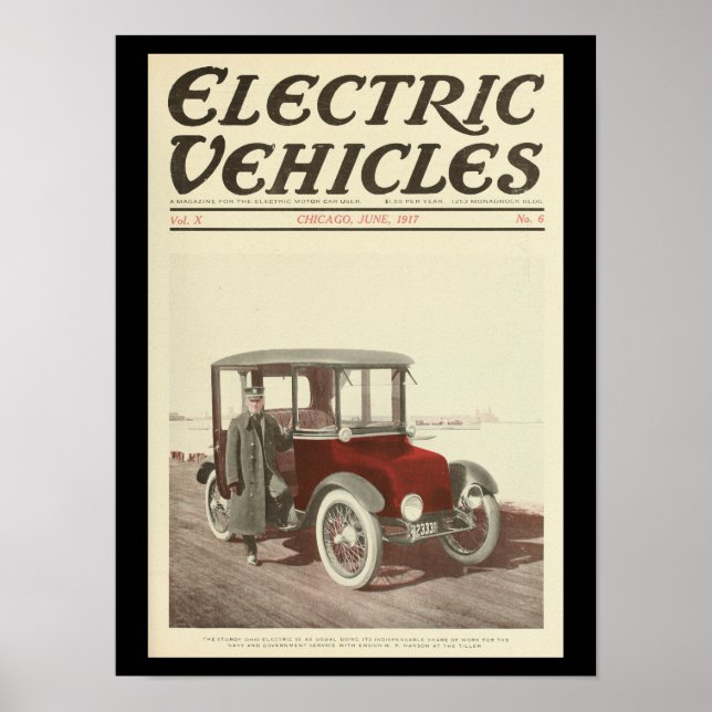 Electric Vehicles Motor Cars Vintage Print (Front)