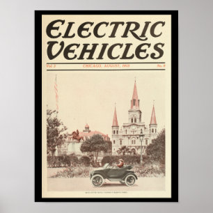 Electric Vehicles Motor Cars Vintage Print