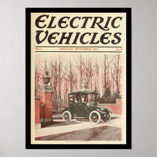 Electric Vehicles Motor Cars Vintage Print (Front)