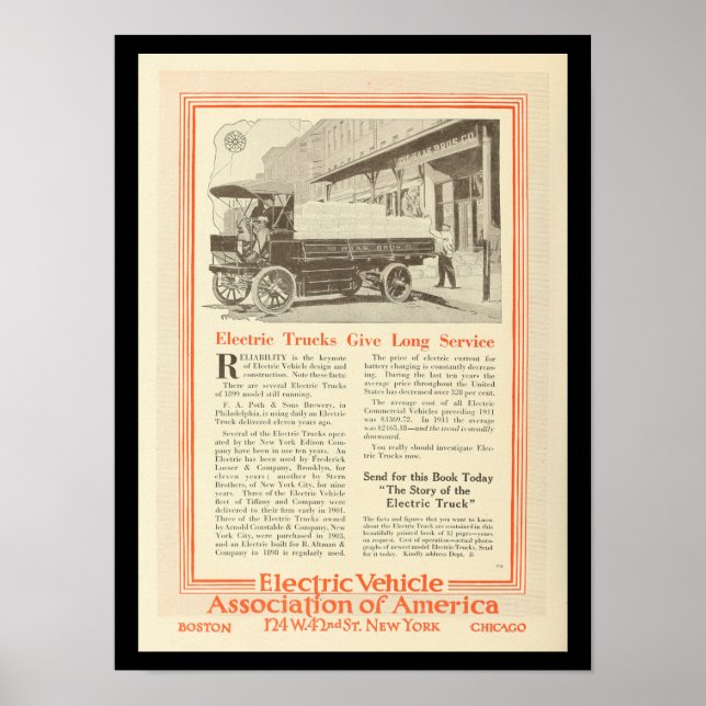 Electric Vehicles Motor Cars Vintage Print Truck (Front)