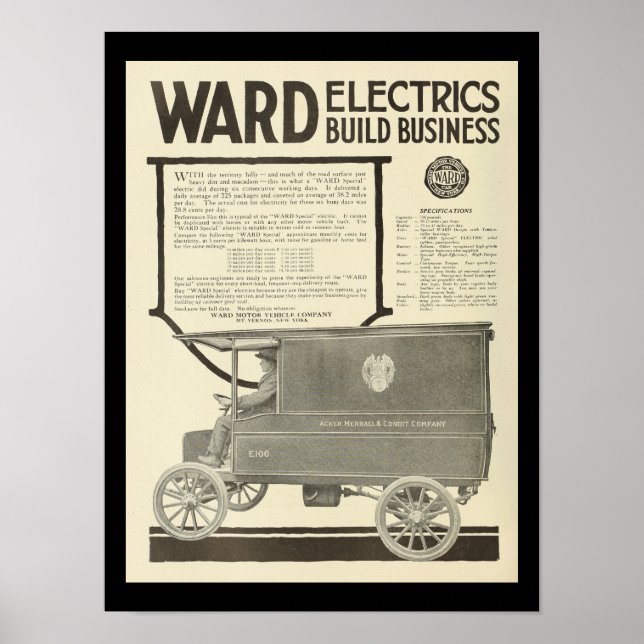 Electric Vehicles Motor Cars Vintage Print Truck (Front)