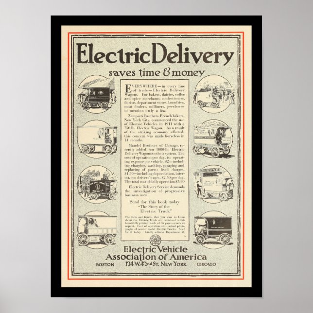 Electric Vehicles Motor Cars Vintage Print Truck (Front)