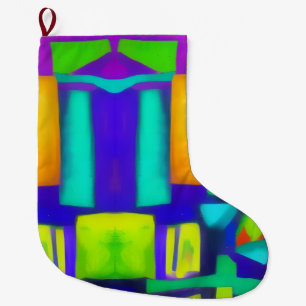 Electric Vibes Dreams Stylish Vintage Abstract Art Large Christmas Stocking
