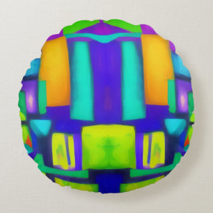 Electric Vibes Dreams Stylish Vintage Abstract Art Round Cushion