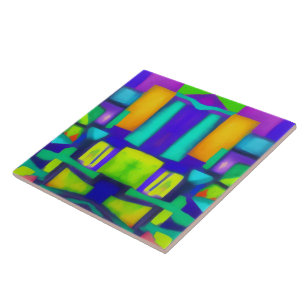 Electric Vibes Dreams Stylish Vintage Abstract Art Tile