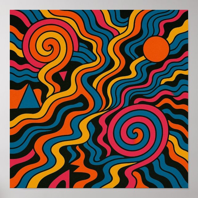 Electric Vintage Chaos in Psychedelic Spiral Flow Poster (Front)