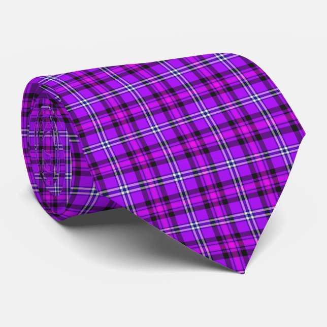 Electric Violet and Fuchsia Plaid Purple Neck Tie (Rolled)