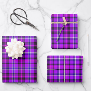 Electric Violet and Fuchsia Plaid Purple Wrapping Paper Sheet