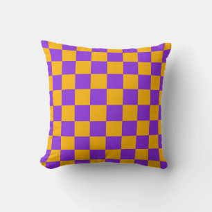 Electric Violet and Golden Amber Checkerboard Cushion