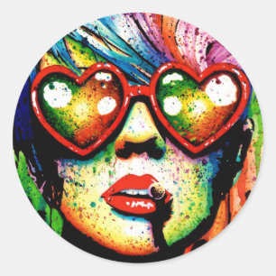 Electric Wasteland Pop Art Portrait Classic Round Sticker