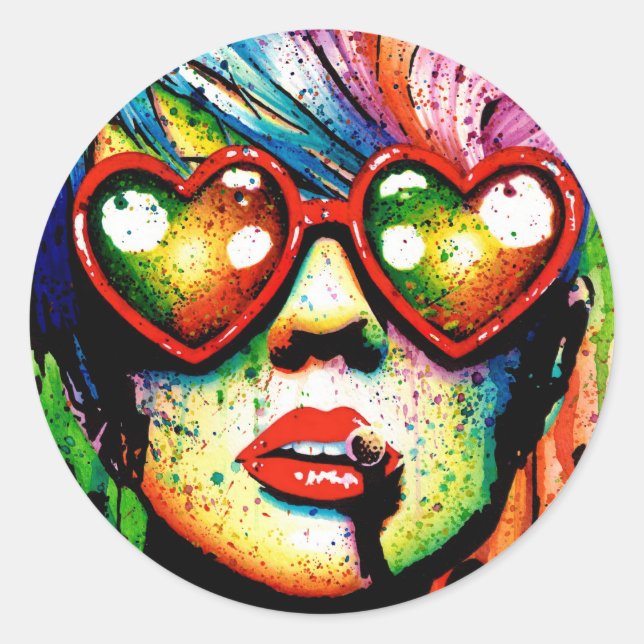 Electric Wasteland Pop Art Portrait Classic Round Sticker (Front)