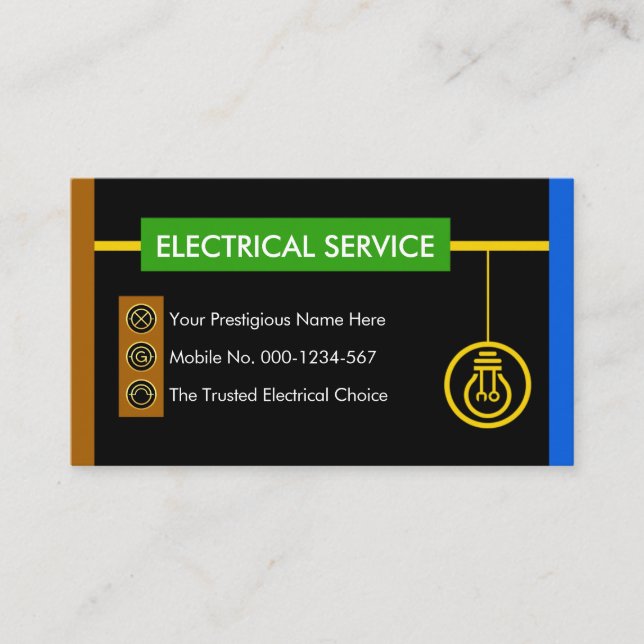 Electric Wire Bulb Colors Electricity Business Card (Front)