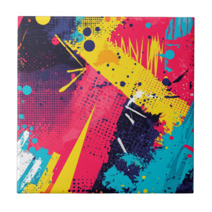Electric Yellow Magenta Urban Grunge Halftone Tile