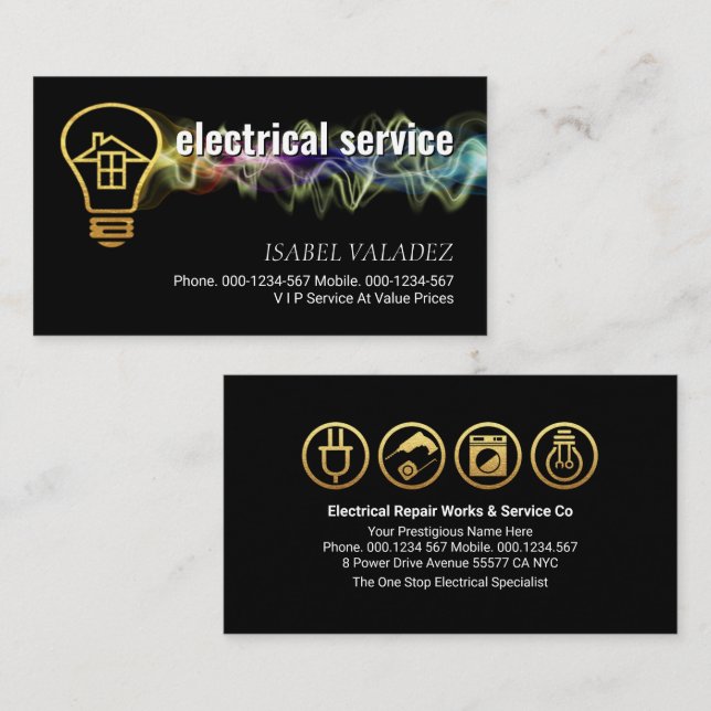 Electrical Charge Powers Gold Bulb Home Business Card (Front/Back)