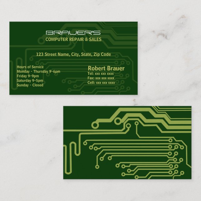 Electrical Circuit Board Green Business Card (Front/Back)