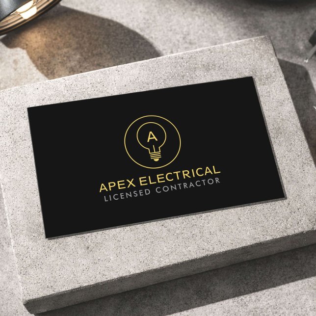 Electrical Contractor Light Bulb Logo Black Business Card (Creator Uploaded)