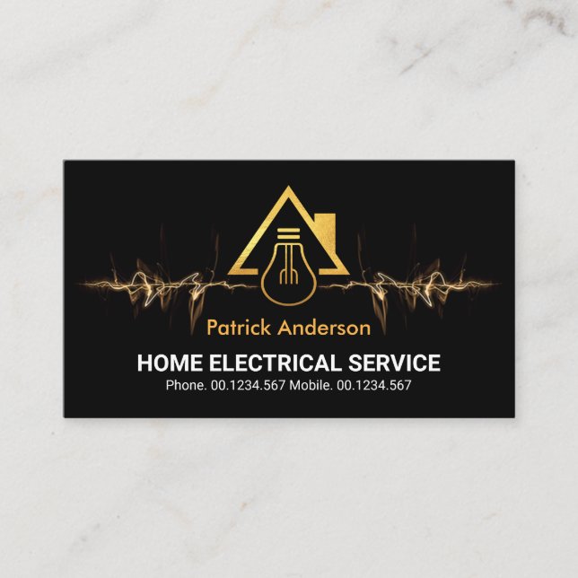 Electrical Lightning Powers Gold Bulb Home Business Card (Front)