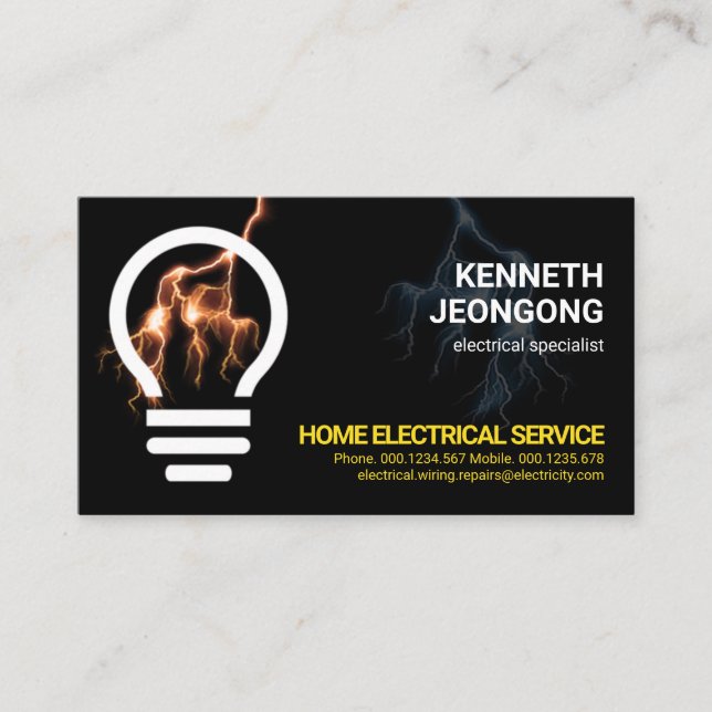 Electrical Lightning Powers Home Bulb Business Card (Front)