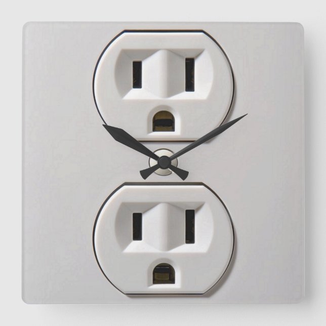 Electrical Outlet Plug-in Square Wall Clock (Front)