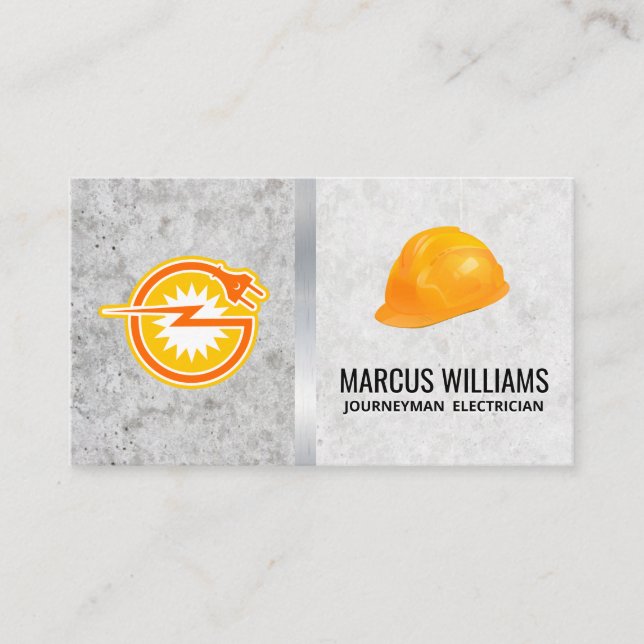 Electrical Plug Power Icon | Blue Collar Hard Hat Business Card (Front)